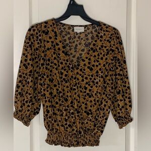 Women’s Melloday Size Small Floral Print Puckered Sleeves Blouse